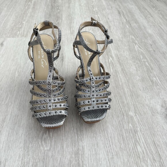 Kenneth Cole NY Snakeskin Creme Brulee Studded Embossed Wedge Sandals Women's 10 - Picture 2 of 16